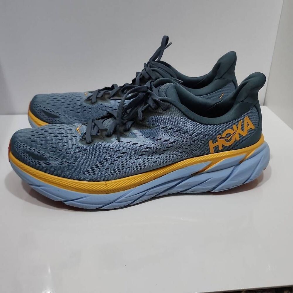 Hoka One Clifton 8 Sneakers Goblin Blue and Mountain Spring 12.5D